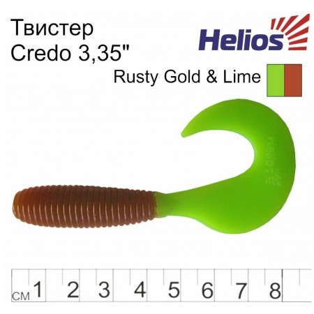 Твистер несъедоб. Helios Credo 3,35"/8,5 см Rusty Gold & Lime 100шт. (HS-11-017-N)-1