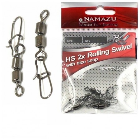 Вертлюг двойной с застежкой Namazu HS 2X ROLLING SWIVELS WITH NICE SNAP, цв. BN, р. 6, test-12 кг (уп.10 шт)/1500/1000/