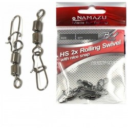 Вертлюг двойной с застежкой Namazu HS 2X ROLLING SWIVELS WITH NICE SNAP, цв. BN, р. 7, test-10 кг (уп.10 шт)/2000/1000/