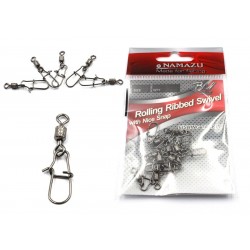 Вертлюг с застежкой Namazu ROLLING RIBBED SWIVEL WITH NICE SNAP, цв. BN, р. 1, test-78 кг, катаный (уп.5 шт)/2000/1000/