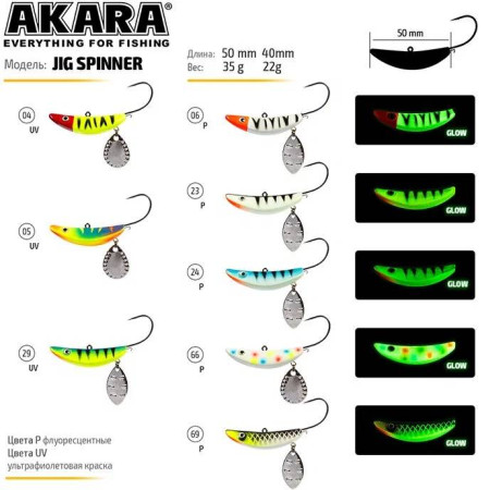 Приманка Akara Jig Spinner 50 мм 35 гр. 69P фосфорный-1