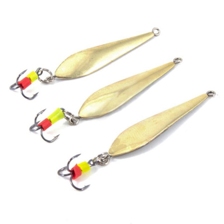 Блесна вертикальная "Яман" Идеальная с тройником,размер 40 мм, вес 4,5 г,цвет латунь (уп.3 шт.)/150/