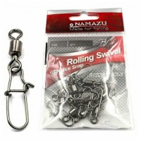 Вертлюг с застежкой Namazu ROLLING SWIVEL WITH NICE SNAP, цв. BN, р. 4, test-43 кг (уп.10 шт)/2000/1000/