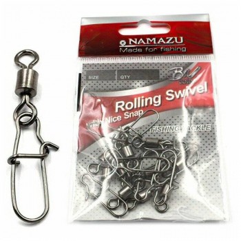 Вертлюг с застежкой Namazu ROLLING SWIVEL WITH NICE SNAP, цв. BN, р. 4, test-43 кг (уп.10 шт)/2000/1000/