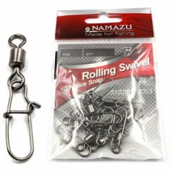 Вертлюг с застежкой Namazu ROLLING SWIVEL WITH NICE SNAP, цв. BN, р. 10, test-12 кг (уп.10 шт)/1500/2000/3000/1000/