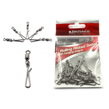 Вертлюг с форелевой заст. Namazu ROLLING RIBBED SWIVEL WITH HANGING SNAP-A, цв. BN, р. 4, test-27 кг (уп.10 шт)/1500/100