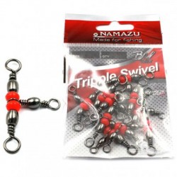 Вертлюг тройной Namazu TRIPPLE SWIVEL, латунь, цв. BN, р. 3 х 5, test-32 кг (уп.10 шт)/500/