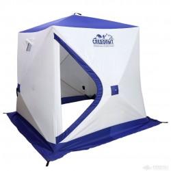 Палатка зимняя куб СЛЕДОПЫТ, 1,75х1,75, h-1,75м, S по полу 3,1 кв.м, 3 слоя,  цв. синий/белый