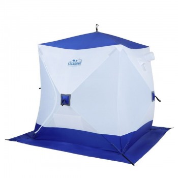 Палатка зимняя куб СЛЕДОПЫТ 1,8 х1,8 м, Oxford 210D PU 1000, S по полу 3,2  кв.м, цв.синий/белый с принтом