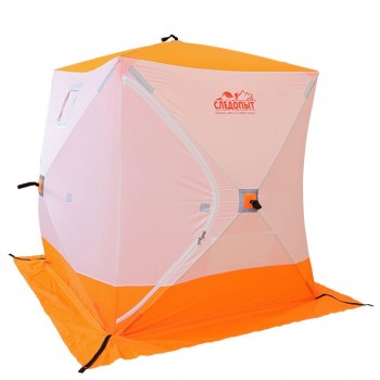Палатка зимняя куб СЛЕДОПЫТ 2,1 х2,1 м, Oxford 210D PU 1000, 4-местная ,цв. бело-оранж.